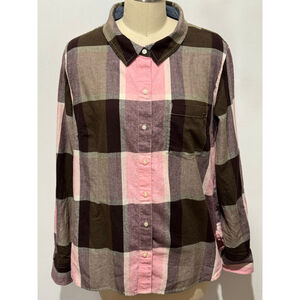 Women's Tommy Hilfiger flannel Plaid Button Down Shirt XL Brown Pink